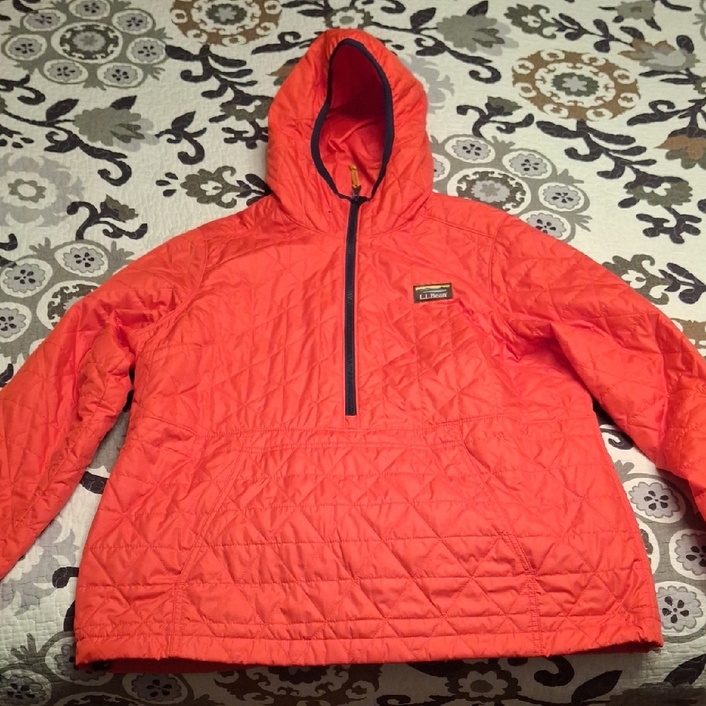 L.L.Bean Red Quilted Jacket half zip Women size L
